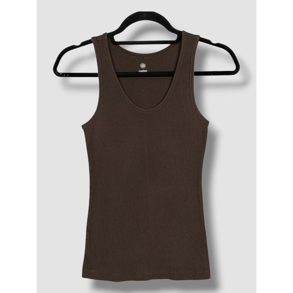 Caslon Nordstrom Ribbed Brown Tank Top Sleeveless Fitted Basic Top Size S